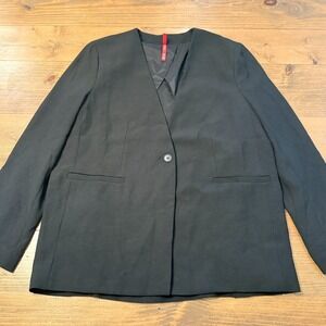 Spanx Black Collarless Blazer Jacket Womens Large Stretch Smoothing Business